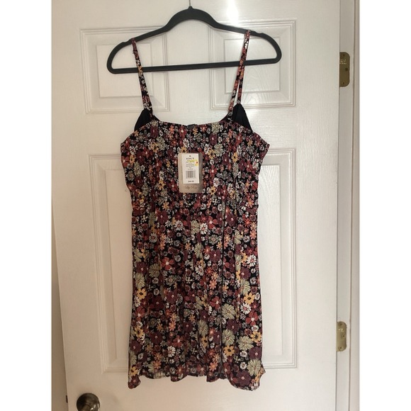 New floral babydoll sundress Woman's XL Mini Black Y2K Peasant Boho - Picture 3 of 9